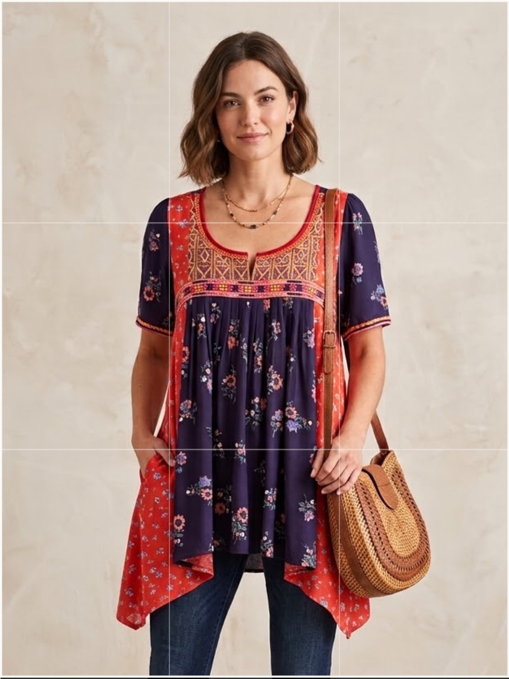 Anthropologie Floreat Floral Embroidered Patchwork Scoop Neck Tunic Top 8
